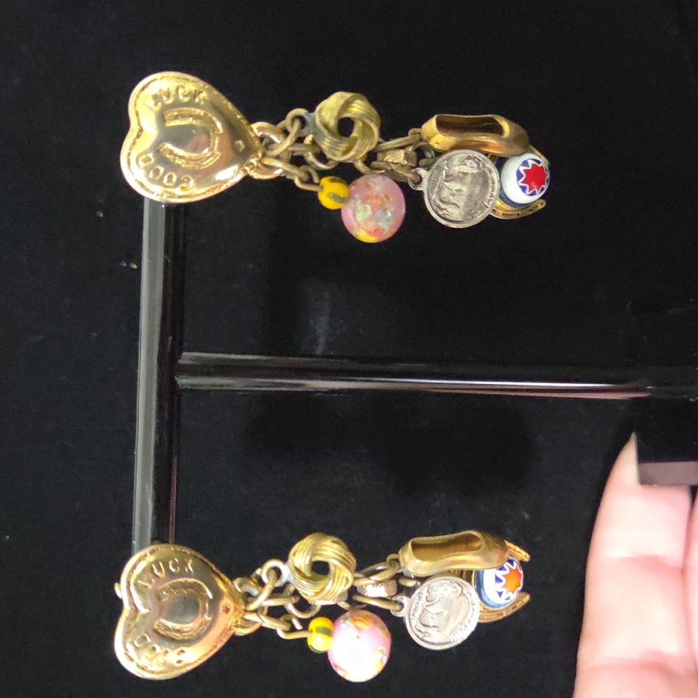 Robert Rose Vintage Charm Dangle Post Earrings Gold Tone Heart Shape Slippers